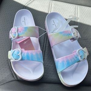 NEW Stoney Clover Lane x Target Rainbow Tie Dye Slip On Slide Sandals Womens 8
